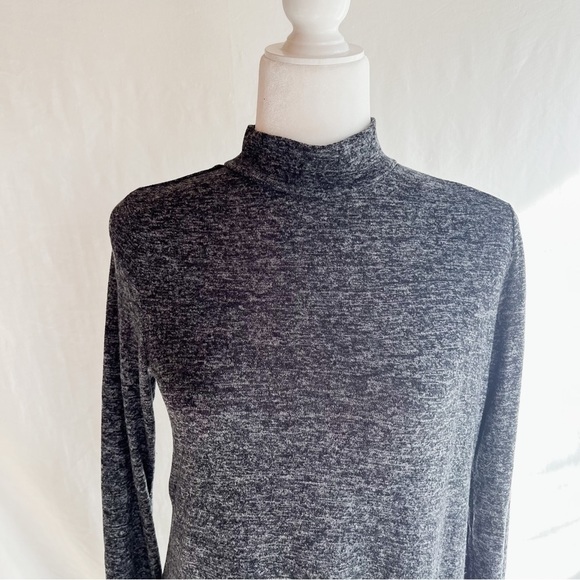 Express Women’s Gray Heathered Ruffle Long Bell Sleeve Mock Neck Dress - Picture 4 of 6